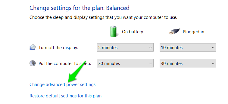 Change Advanced Power Settings