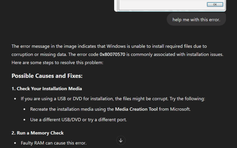 ChatGPT solving a Windows error