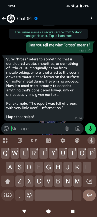 Chatting with ChatGPT via WhatsApp. 