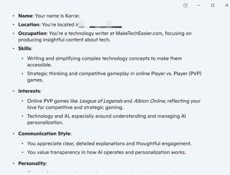 Copilot showing prompt results