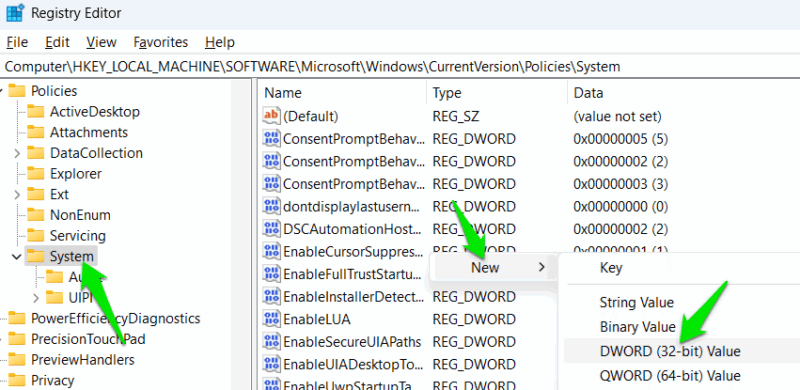 Creating DWORD value in Windows Registry