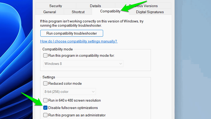 App compatibility settings in Windows
