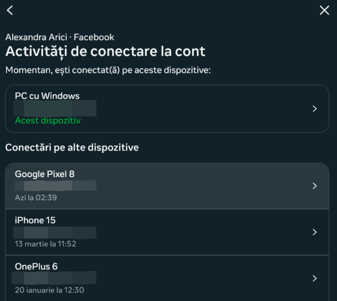 Selecting a device to log out from on Facebook on PC. 
