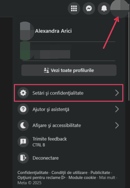 Selecting "Settings & privacy" option on Facebook on PC. 