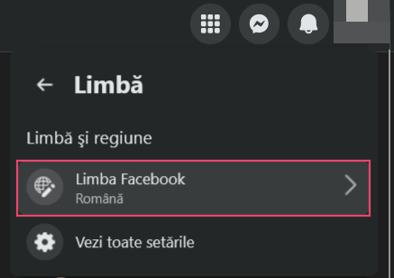 Selecting "Facebook Language" option in Facebook on PC. 