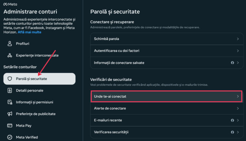 Clicking on "Where you're logged in" option in Facebook Settings. 