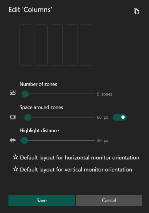 Editing layout in FancyZones on Windows PC. 