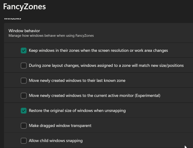 Fancyzones Dual Monitor Windows Behavior Section