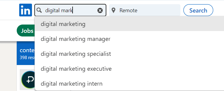 using LinkedIn search bar