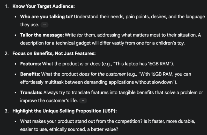 Gemini listing product description principles