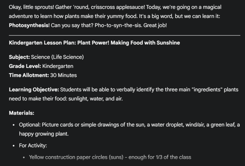 Gemini acting as a kindergarten teacher