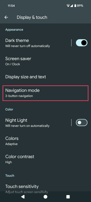 Accessing "Navigation mode" in Android Settings. 