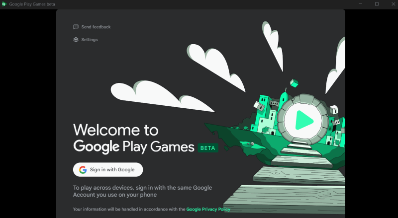Signing in with Google account for Google Play Games on PC. 