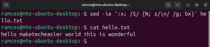 A terminal showing the -i flag in sed, which allows the program to "edit in place" instead of just transforming the stream.