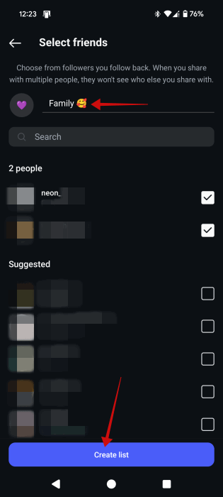 Instagram Quicksnap Create List
