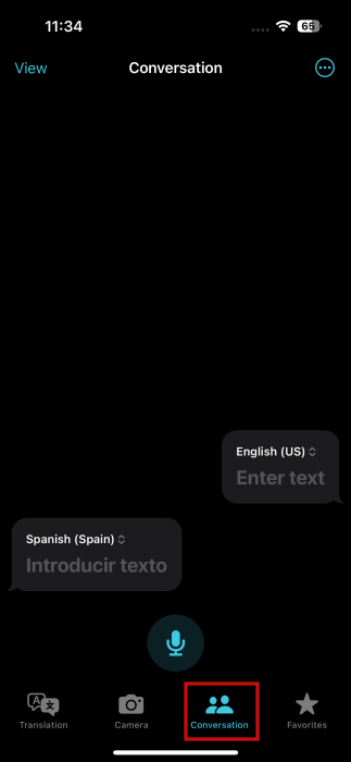 Switching to "Conversation" mode at the bottom in Translate app on iPhone. 