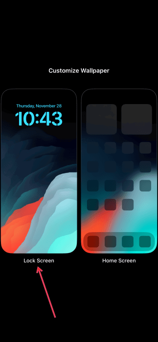 Selecting "Lock Screen" option on iPhone. 