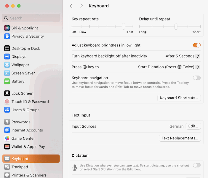 Mac System Preferences Keyboard