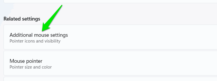 Mouse Settings link in Windows settings