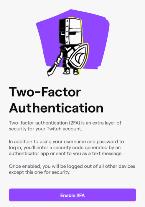 A screenshot of the 2FA setup screen in the Twitch app for Android.