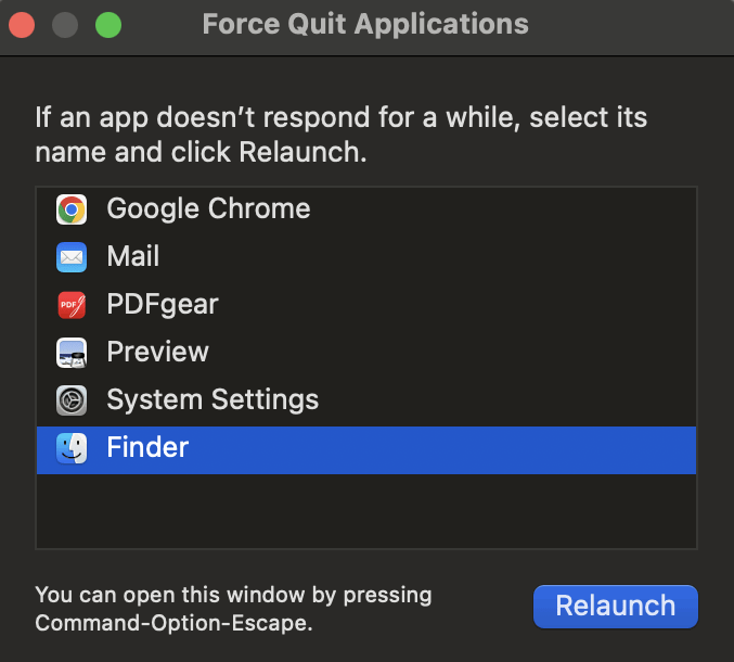 Relaunch Finder on Mac