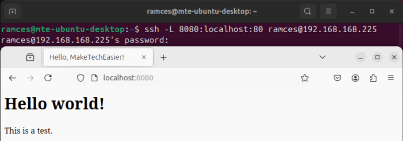 A screenshot of an unencrypted HTTP website running through an SSH tunnel.