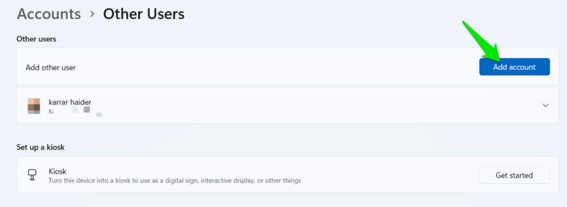 Create a standard account in Windows 11