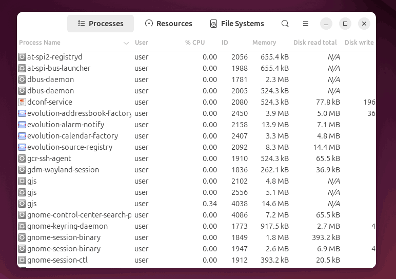 Showing system monitor on Linux.