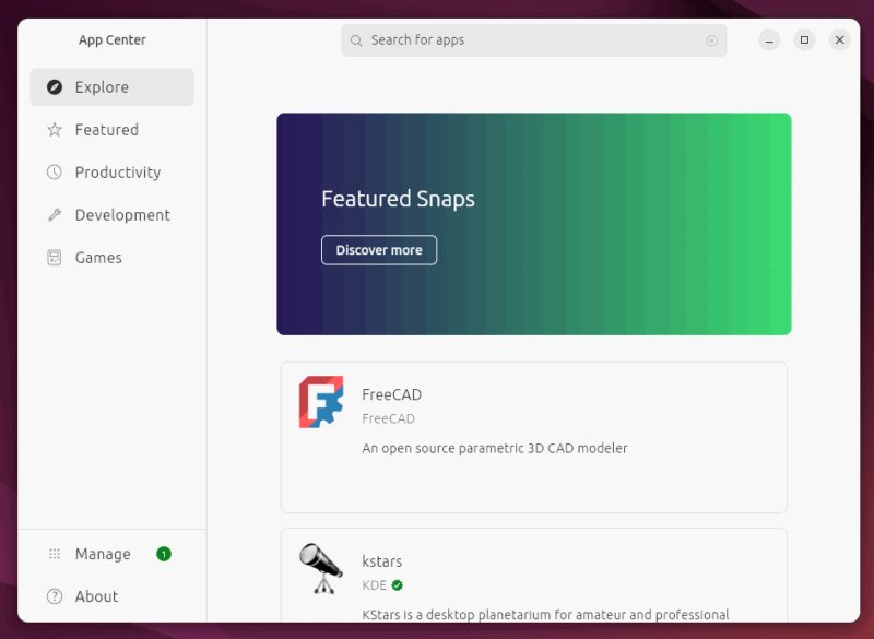 Viewing Ubuntu App Center.