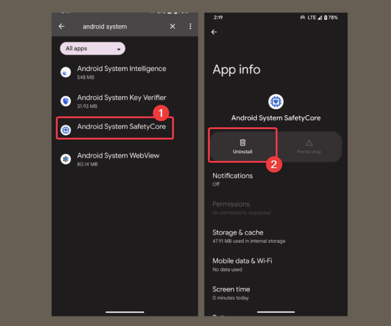 Uninstall Safetycore App