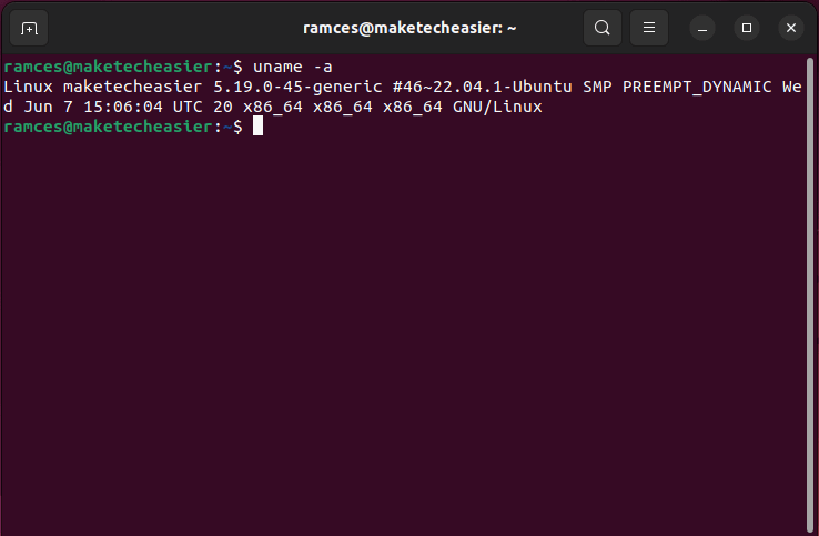A terminal showing the current version of the Linux kernel on Ubuntu 22.04.