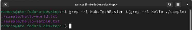 A terminal showing Grep using Bash subshells to perform multi-condition text matching.