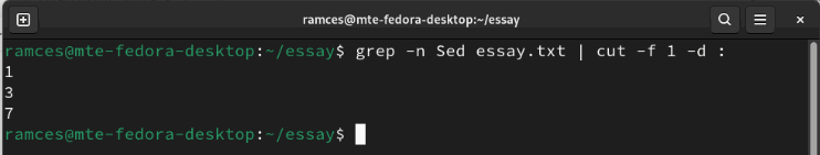 A terminal showing Grep taking advantage of UNIX pipes to strip unnecessary data before printing to the terminal.