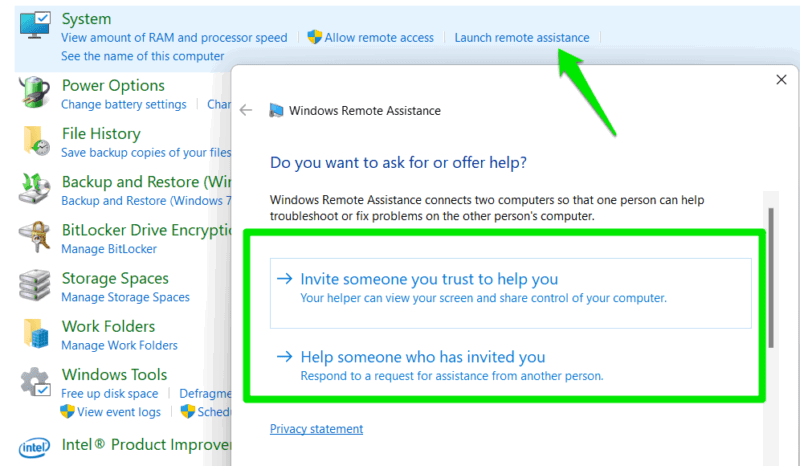 Windows Remote Assistance main interface